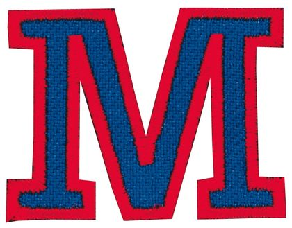 Nažehlovací vyšívané písmenko M - modré výška 3 cm